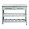 Quikfurn Light Gray Rolling Kitchen Island 2 Drawers Storage With Stainless Steel Top