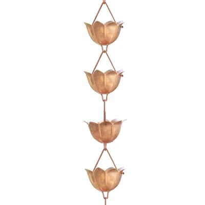 Quikfurn Lotus Flower 8.5-ft Pure Copper Rain Chain For Rainwater Downspout