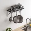 Quikfurn Matte Black Stainless Steel Wall Mounted Pot Rack With 10 Hanging Hooks