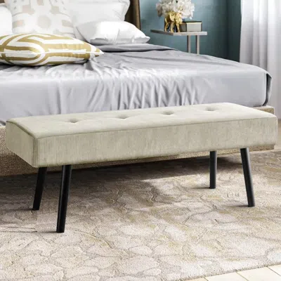 Quikfurn Mid-century Beige Corduroy Upholstered End Of Bed Bench With Black Metal Legs In Brown