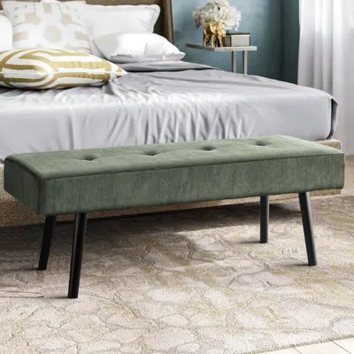 Quikfurn Mid-century Green Corduroy Upholstered End Of Bed Bench With Black Metal Legs