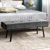 Quikfurn Mid-century Grey Corduroy Upholstered End Of Bed Bench With Black Metal Legs
