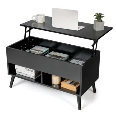 Quikfurn Mid-century Lift-top Coffee Table Sofa Laptop Desk In Black Wood Finish