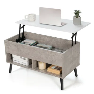 Quikfurn Mid-century Lift-top Coffee Table Sofa Laptop Desk In Grey Wood White Top Finish
