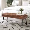 Quikfurn Mid-century Modern Bedroom Bench With Brown Pu Leather Seat And Tapered Legs