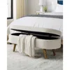 Quikfurn Mid-century Modern Boho Style Off-white Beige Linen Bedroom Storage Bed Bench