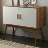 Quikfurn Mid-century Modern Console Table Storage Cabinet With Solid Wood Legs