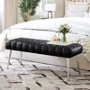 Quikfurn Mid-century Modern End Of Bed Bench With Black Pu Leather Seat And Tapered Legs