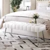 Quikfurn Mid-century Modern End Of Bed Bench With White Pu Leather Seat And Tapered Legs