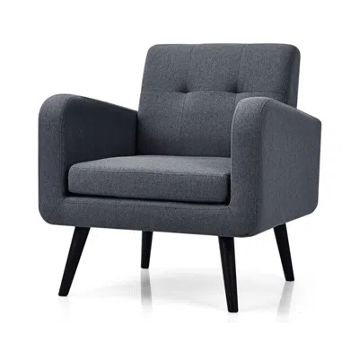 Quikfurn Mid-century Modern Grey Linen Upholstered Accent Chair With Wooden Legs