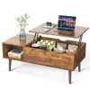 Quikfurn Mid-century Modern Lift-top Coffee Table Tv Tray Laptop Desk Brown Wood Finish