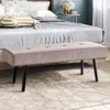 Quikfurn Mid-century Pink Corduroy Upholstered End Of Bed Bench With Black Metal Legs