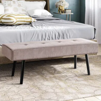 Quikfurn Mid-century Pink Corduroy Upholstered End Of Bed Bench With Black Metal Legs In Brown
