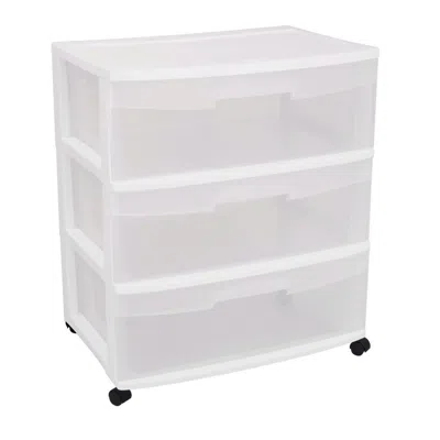Quikfurn Mobile 3-drawer Storage Cart Wardrobe Home Storage Cabinet In Clear White