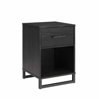 Quikfurn Modern 1-drawer Bedroom Nightstand In Rustic Black Wood Finish With Metal Legs
