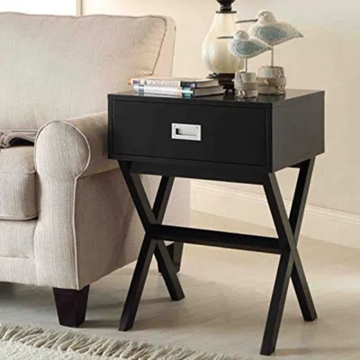 Quikfurn Modern 1-drawer Bedside Table Nightstand End Table In Black Wood Finish