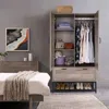 Quikfurn Modern 2-door Bedroom Wardrobe Cabinet Armoire Shoe Rack In Retro Grey Finish