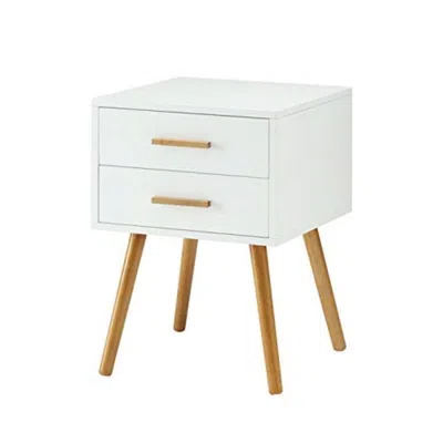 Quikfurn Modern 2-drawer End Table Nightstand In White With Mid-century Style Wood Legs