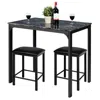 Quikfurn Modern 3-piece Dining Set Black Faux Marble Table-top And 2 Black Chairs Stools