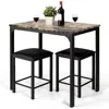 Quikfurn Modern 3-piece Dining Set Brown Faux Marble Table-top And 2 Black Chairs Stools