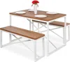 Quikfurn Modern 3-piece Dining Set Wood Top White Metal Frame Table And 2 Bench Chairs