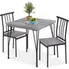 Quikfurn Modern 3-piece Metal Frame Dining Set With Grey Wood Top Table And 2 Chairs