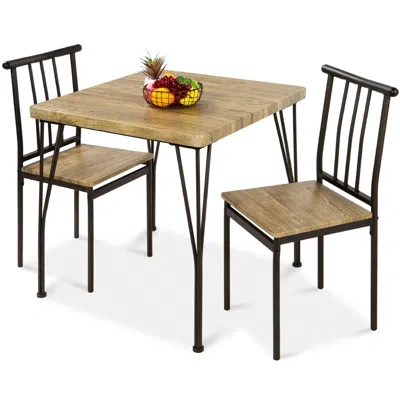 Quikfurn Modern 3-piece Metal Frame Dining Set With Wood Top Table And 2 Chairs