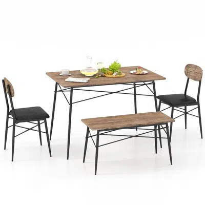 Quikfurn Modern 4-piece Dining Set With Wood Top Table 2 Chairs And Bench