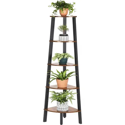 Quikfurn Modern 4-shelf Brown Black Corner Shelving Unit Slim Bookcase