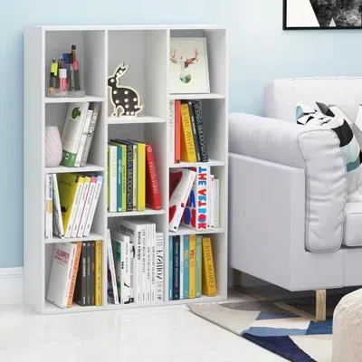 Quikfurn Modern 42-inch High Bookcase With 11-cube Open Shelves In White Wood Finish