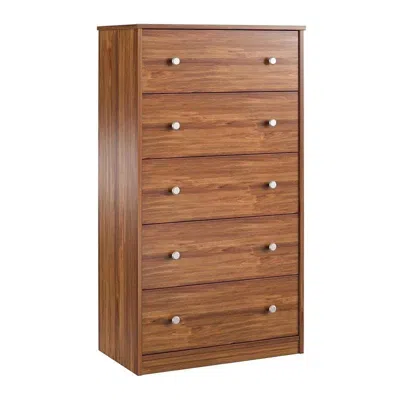 Quikfurn Modern 5-drawer Bedroom Chest Dresser In Rustic Brown Wood Finish