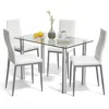 Quikfurn Modern 5-piece Dining Set With Glass Top Table And 4 White Pvc Leather Chairs