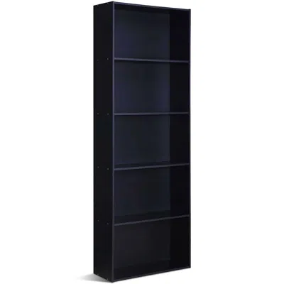Quikfurn Modern 5-shelf Bookcase Storage Shelves In Black Wood Finish