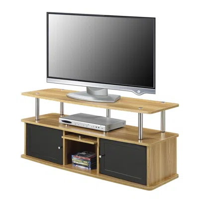 Quikfurn Modern 50-inch Tv Stand In Light Oak / Black Wood Finish