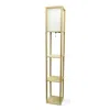 Quikfurn Modern 63-inch Tall Asian Style Floor Lamp With Off-white Shade In Tan Finish