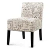 Quikfurn Modern Accent Chair Off-white French Cursive Pattern Upholstery With Black Wood Legs