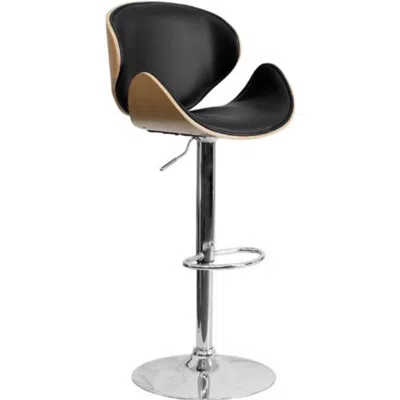 Quikfurn Modern Adjustable Height Barstool With Curved Black Vinyl Seat & Back