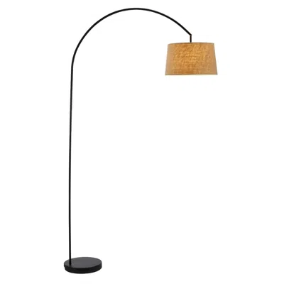 Quikfurn Modern Arching Floor Lamp In Matte Black With Taupe Burlap Fabric Drum Shade In Gold