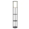 Quikfurn Modern Asian Style Round Shelf Floor Lamp In Black With White Shade