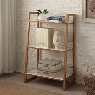 Quikfurn Modern Bookcase With 3 Shelves In Bamboo/white Finish