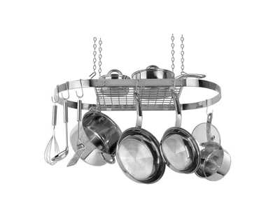 Quikfurn Modern Ceiling Mounted Stainless Steel Oval Hanging Pot Rack