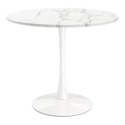Quikfurn Modern Classic 35-inch Round Pedestal Dining Table Marble Top With White Base