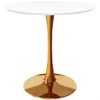 Quikfurn Modern Classic 36-inch Round Pedestal Dining Table With White Top And Gold Base