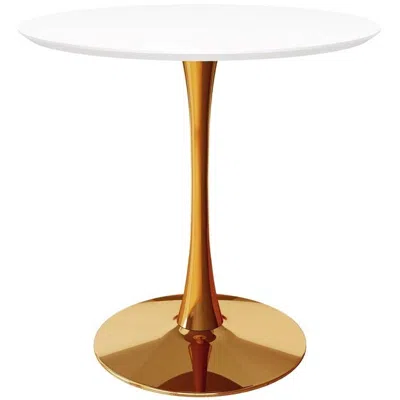 Quikfurn Modern Classic 36-inch Round Pedestal Dining Table With White Top And Gold Base