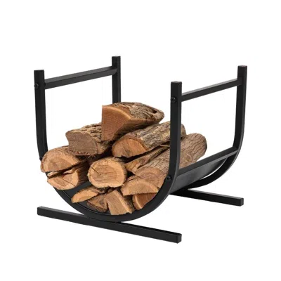 Quikfurn Modern Classic Black Steel Firewood Rack Log Holder For Indoor Or Outdoor Use