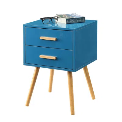 Quikfurn Modern Classic Mid-century Style End Table Nightstand In Blue Finish