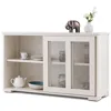 Quikfurn Modern Cream White Wood Buffet Sideboard Cabinet With Glass Sliding Door