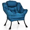 Quikfurn Modern Cushioned Accent Chair With Side Pocket In Navy Blue Upholstered Fabric