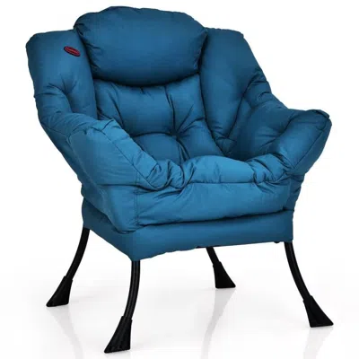 Quikfurn Modern Cushioned Accent Chair With Side Pocket In Navy Blue Upholstered Fabric