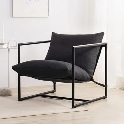 Quikfurn Modern Dark Grey Upholstered Accent Chair With Metal Frame